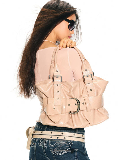 2th Desire Jelly Texture Large Metal Square Buckle Large Capacity Women&