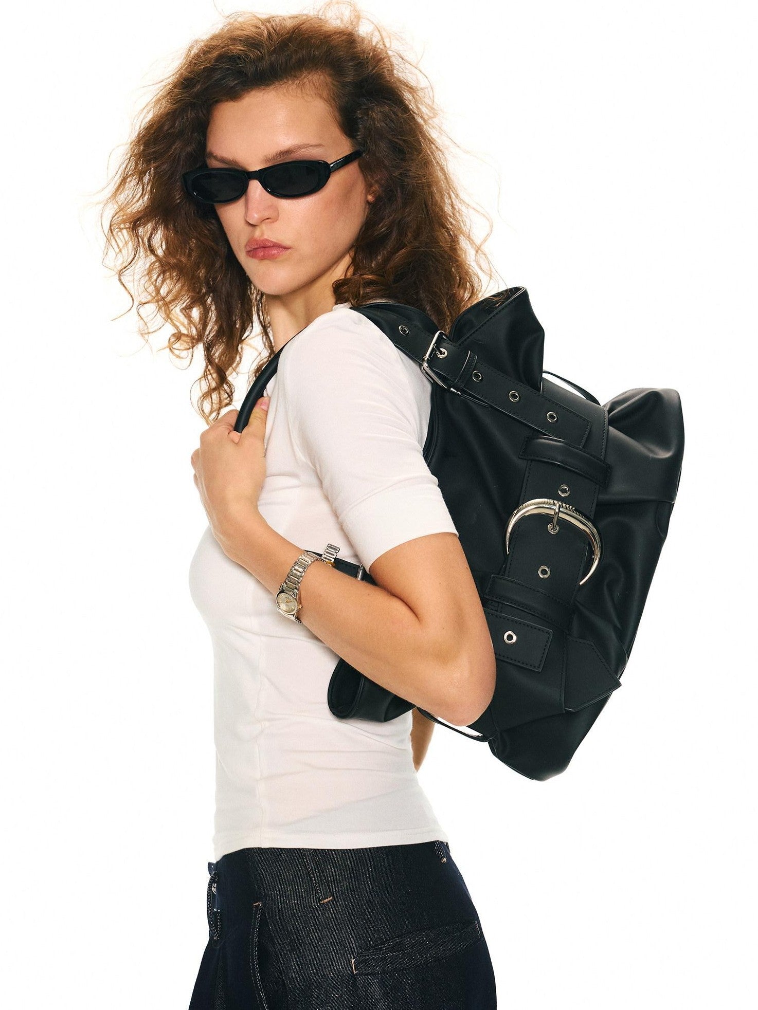 2th Desire Jelly Texture Large Metal Square Buckle Large Capacity Women&