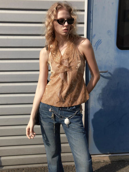 Lace Back Halter Neck Camisole Top