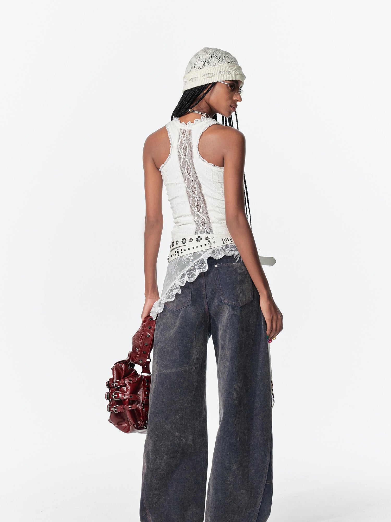 2th Desire Lace Cutout Glitter Backless Stretch Cami Top