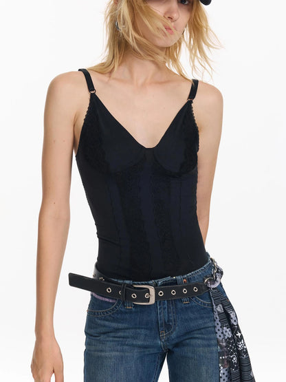 Lace Embroidered Slim Corset Camisole Top