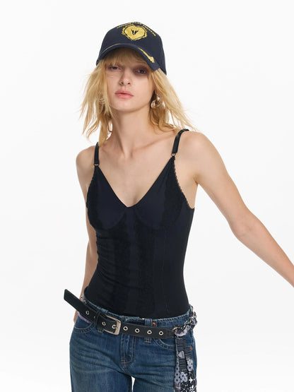Lace Embroidered Slim Corset Camisole Top
