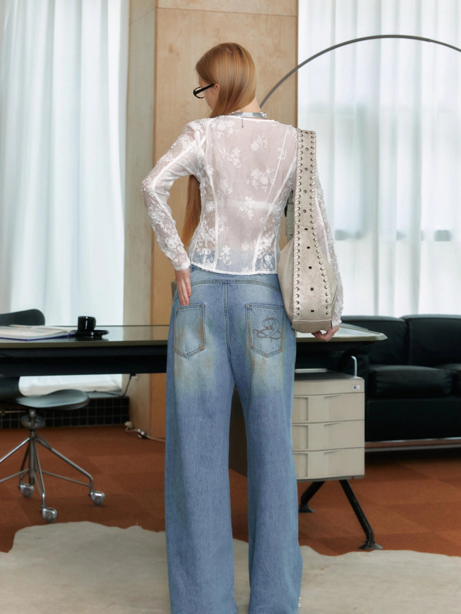 Lace Floral Peplum Long Sleeve Blouse