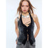 2th Desire Lace Halter Slim Fit U Neck Cropped Zipper Micro Stretch Black Gray Tank Tops