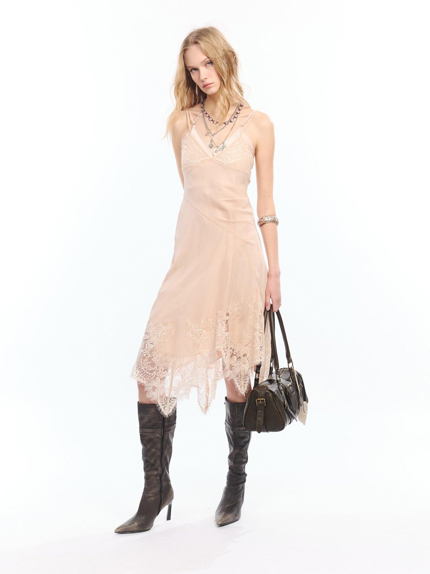 2th Desire Lace Hem Layered Asymmetric V-neck Camisole Women&