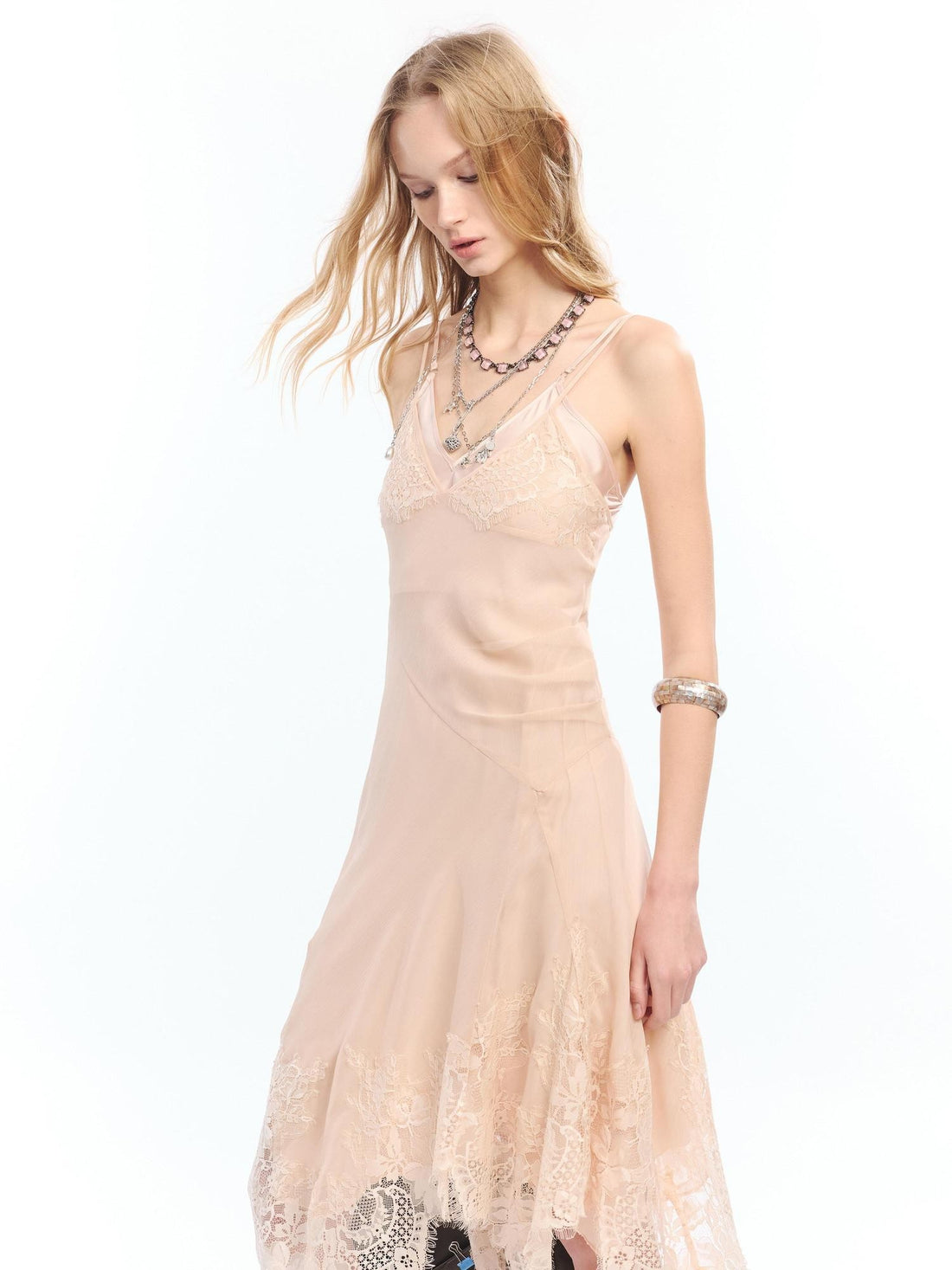 2th Desire Lace Hem Layered Asymmetric V-neck Camisole Women&