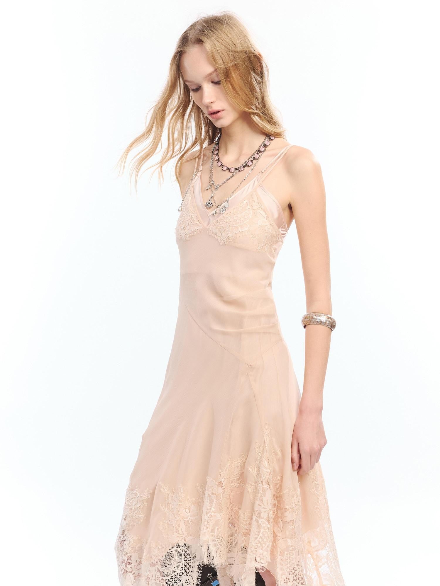 2th Desire Lace Hem Layered Asymmetric V-neck Camisole Women&