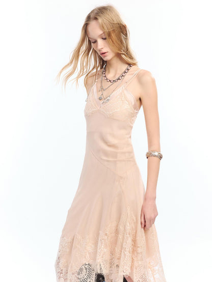2th Desire Lace Hem Layered Asymmetric V-neck Camisole Women&