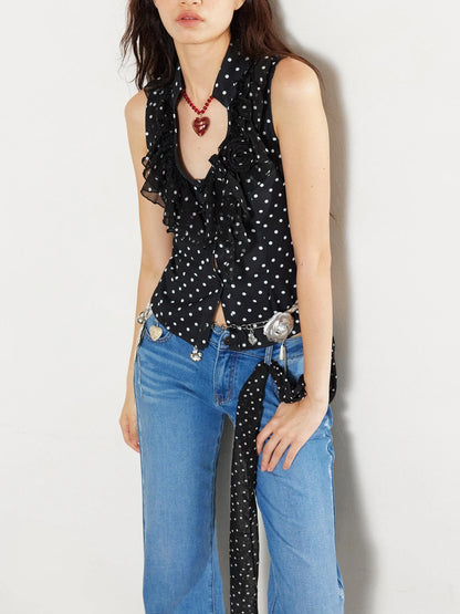 Lace Love Embroidered Polka Dot Rose Backless Vest