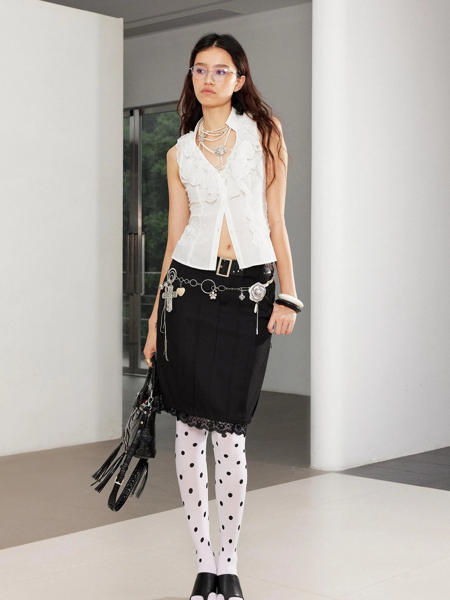 Lace Love Embroidered Polka Dot Rose Backless Vest