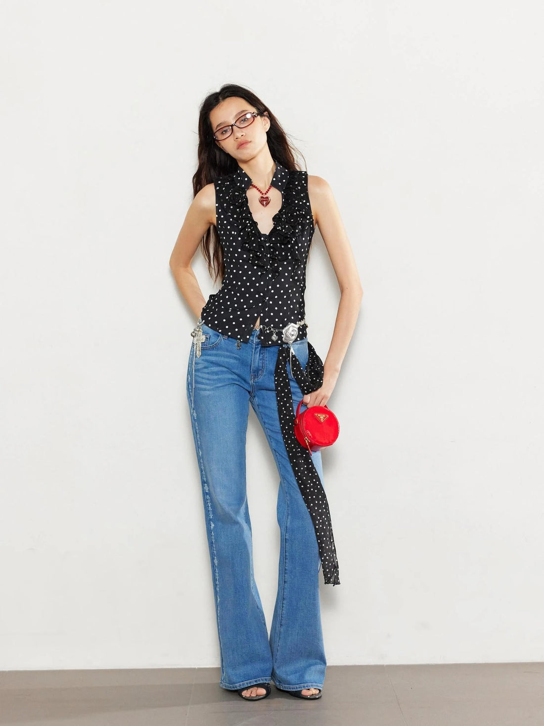 Lace Love Embroidered Polka Dot Rose Backless Vest