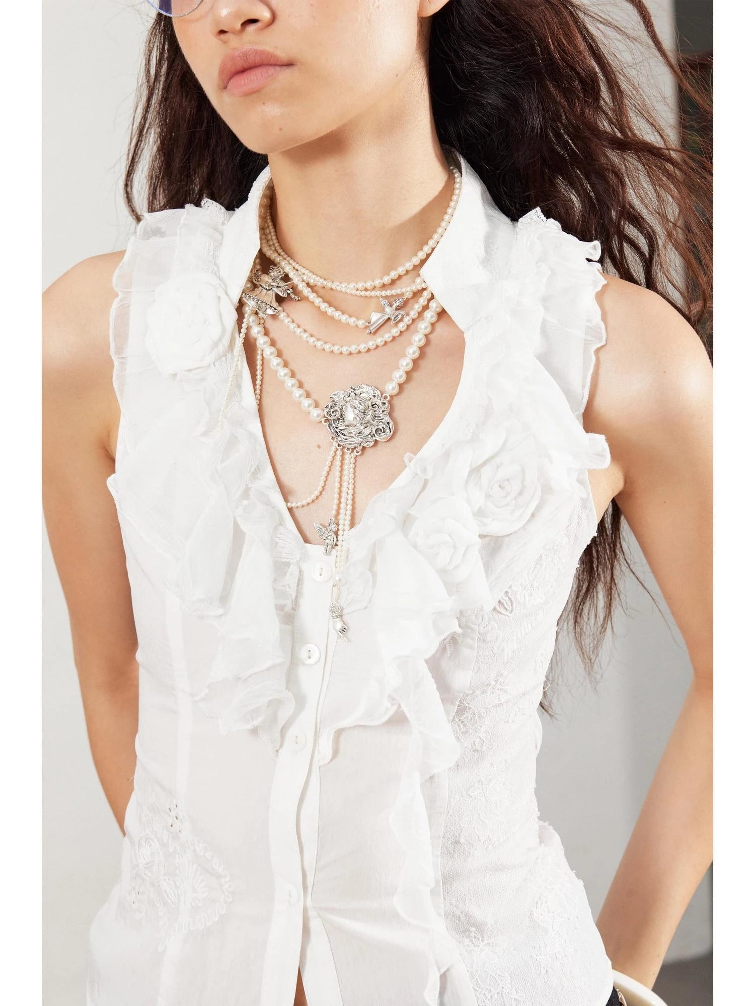Lace Love Embroidered Polka Dot Rose Backless Vest