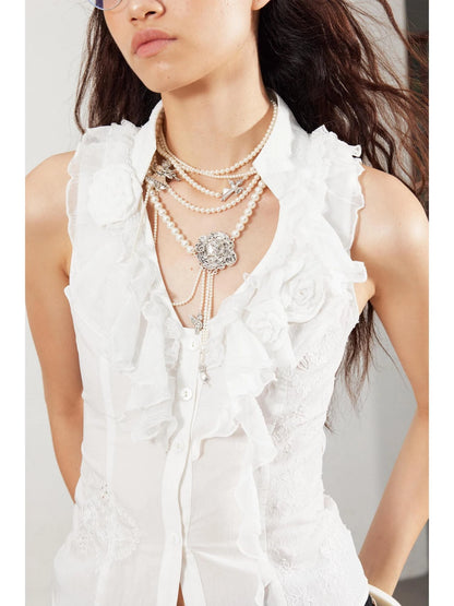 Lace Love Embroidered Polka Dot Rose Backless Vest