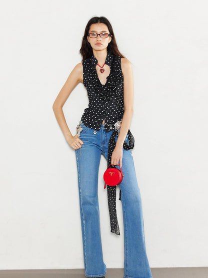 Lace Love Embroidered Polka Dot Rose Backless Vest