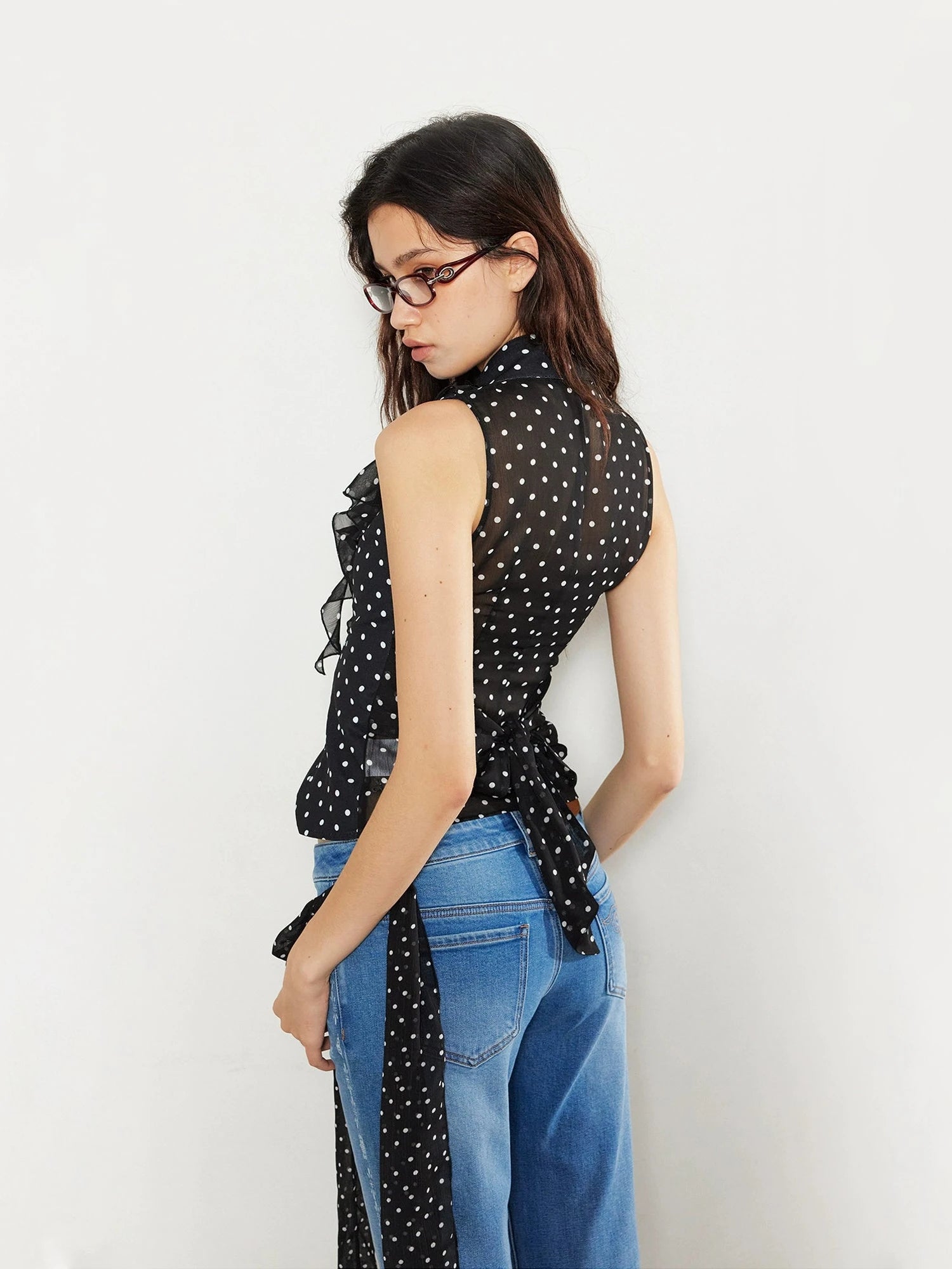 Lace Love Embroidered Polka Dot Rose Backless Vest