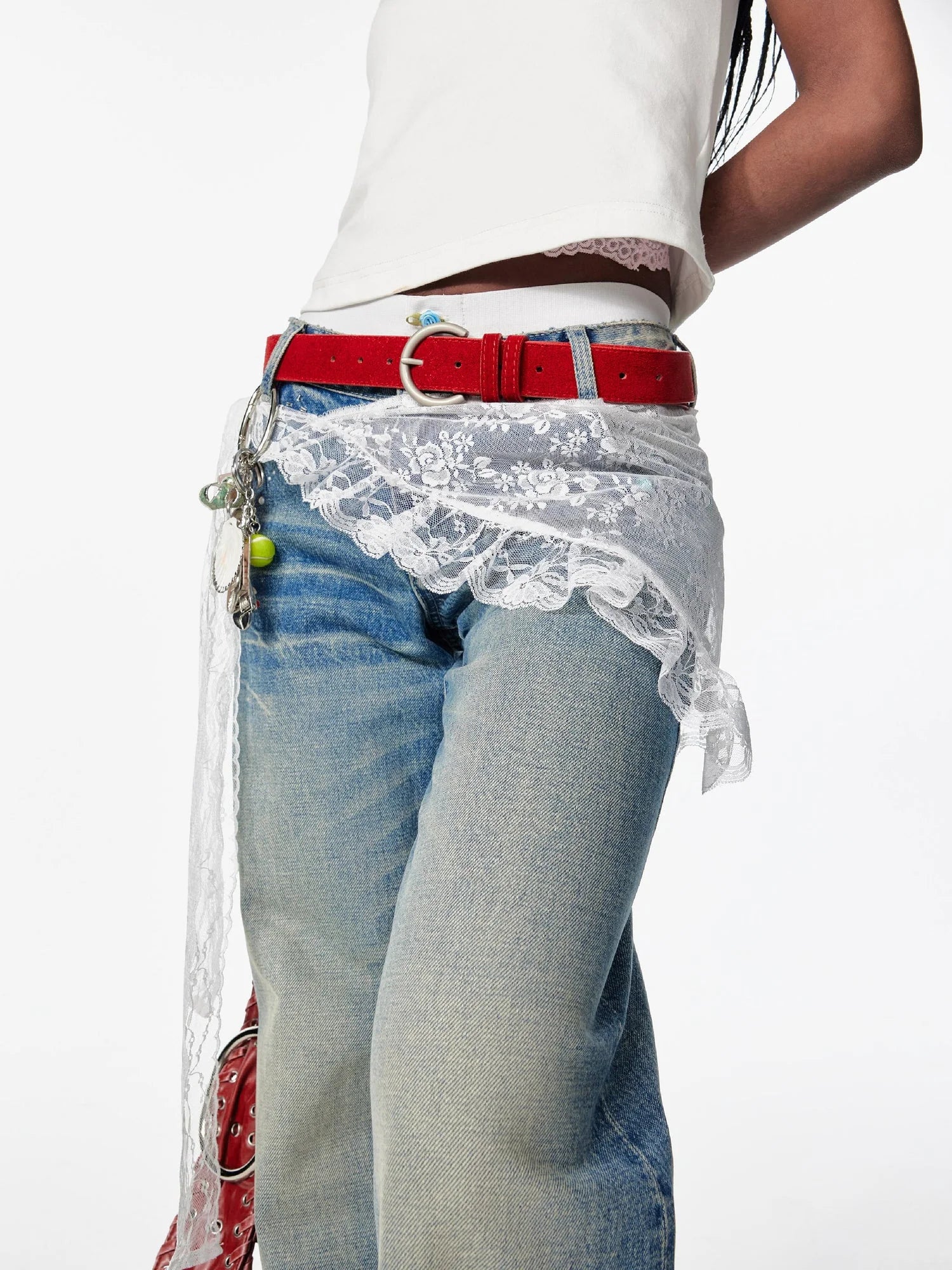 Lace Patchwork Layered Mesh Skirt With Ties