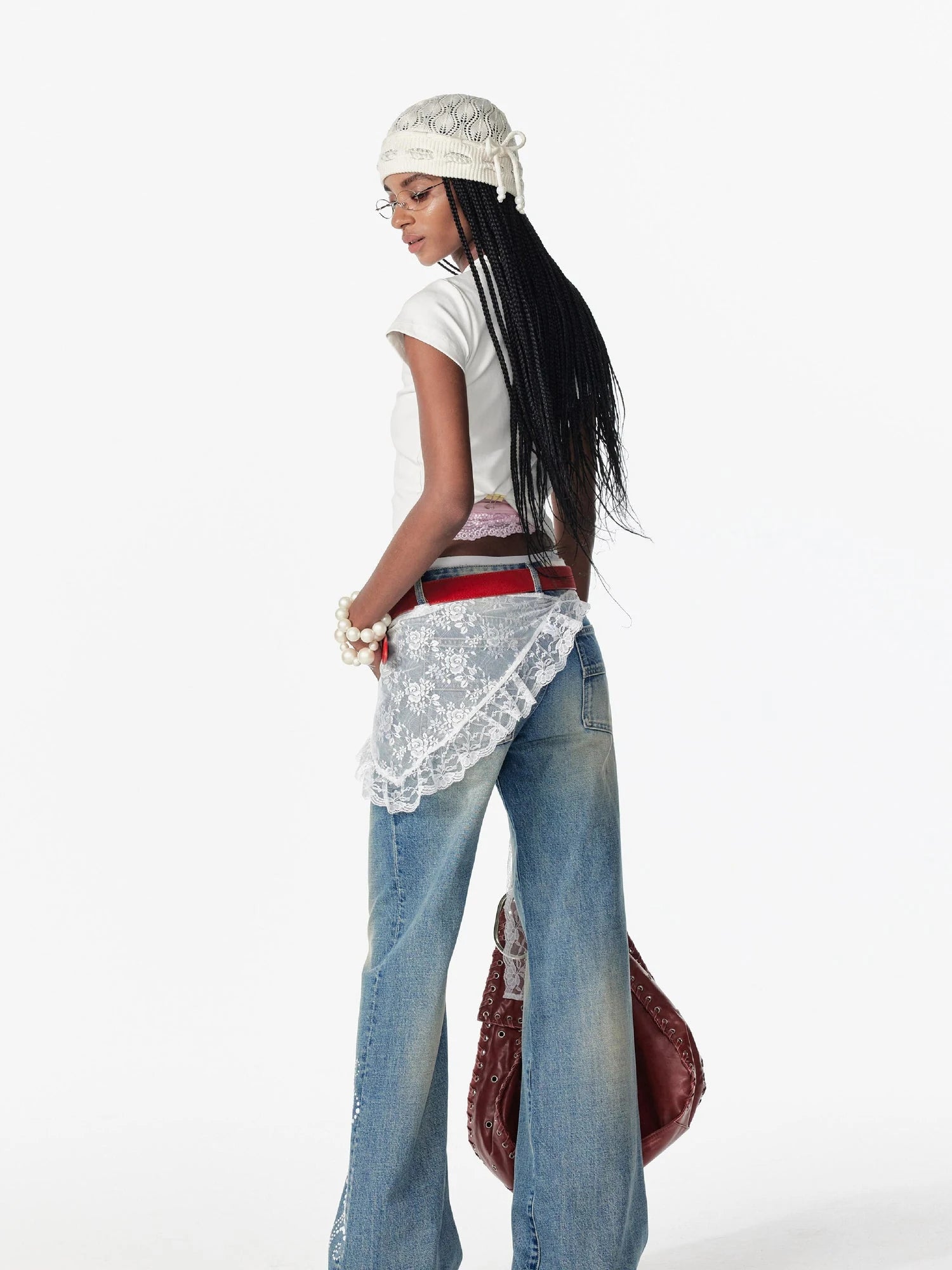 Lace Patchwork Layered Mesh Skirt With Ties