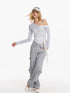 Lace Patchwork Strap Slanted Shoulder Slim Long Sleeve T-shirt