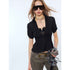 2th Desire Lace Punk Slim Fit V-neck Crop Cardigan Short Sleeve Waist Black Blouses