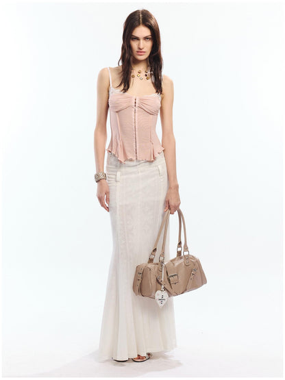 2th Desire Lace Spliced Mesh Waist Cinch Zip Front Women&