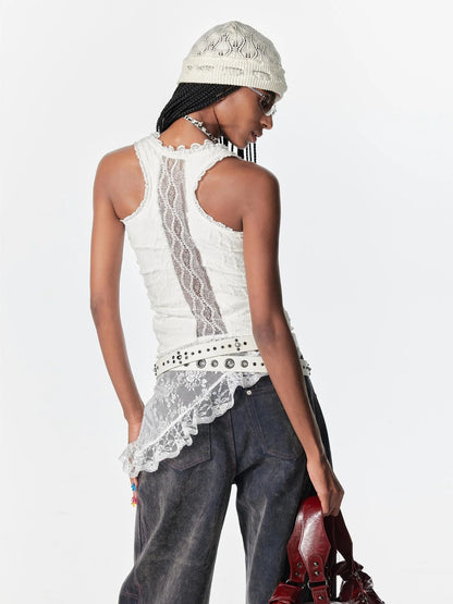 Lace Trimmed Layered Mesh Over Skirt With Ties