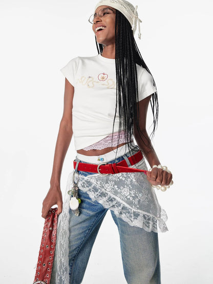 Lace Trimmed Layered Mesh Over Skirt With Ties