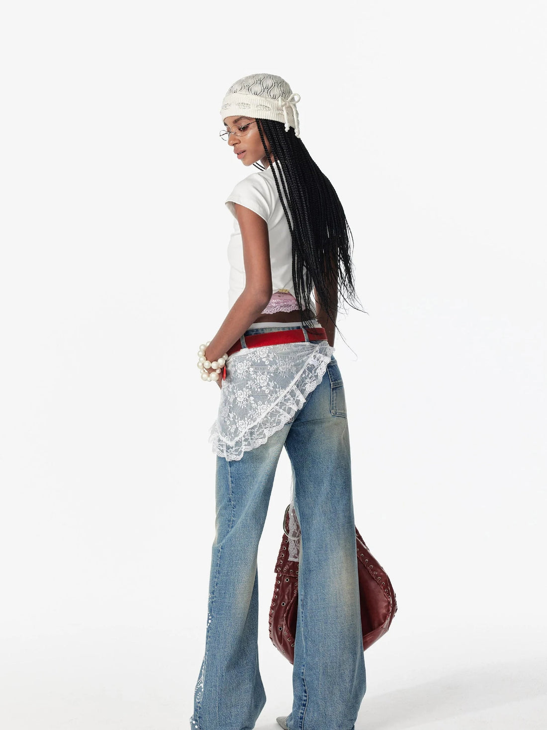 Lace Trimmed Layered Mesh Over Skirt With Ties