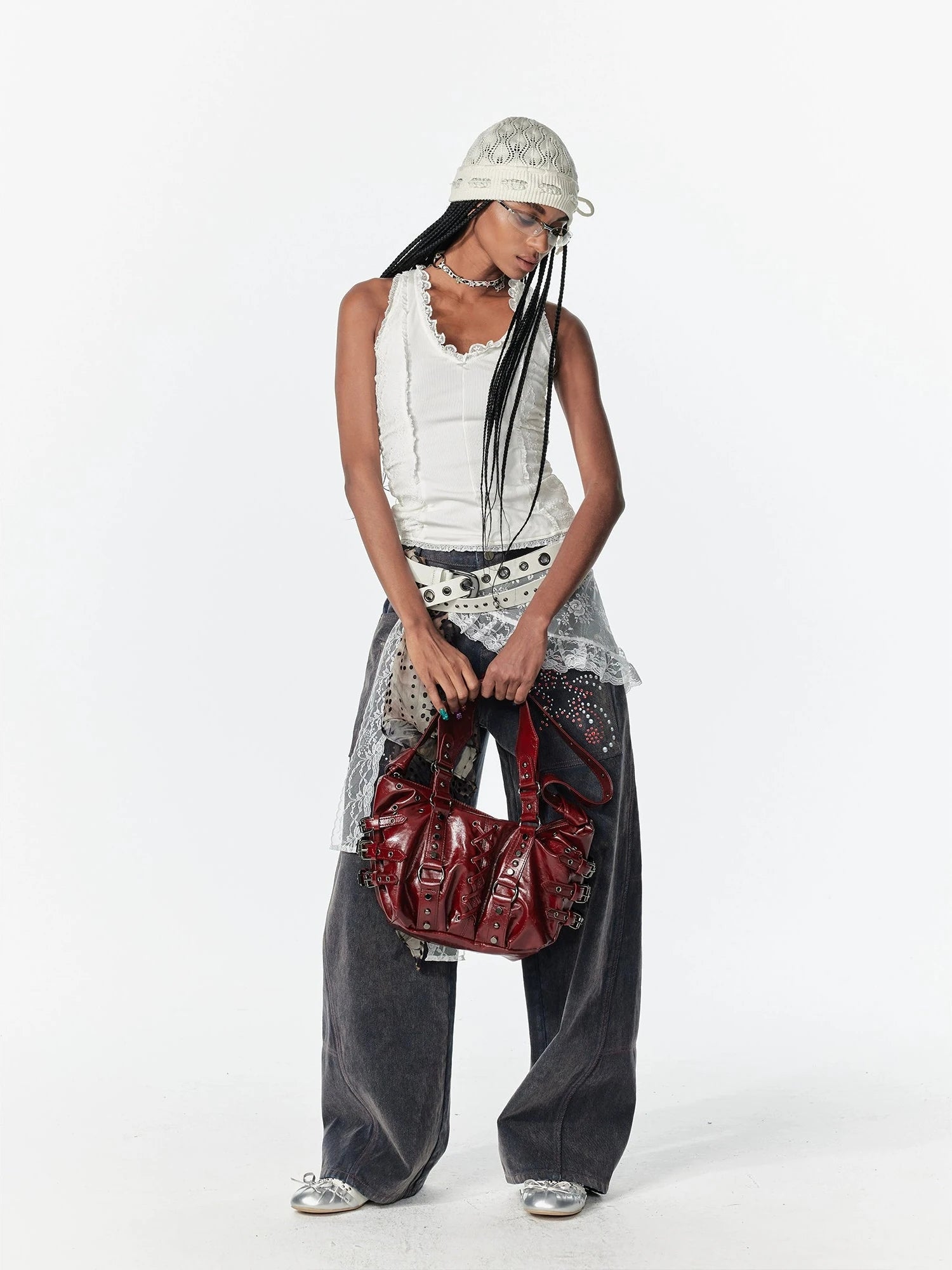 Lace Trimmed Layered Mesh Over Skirt With Ties