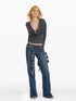 Lace Trimmed Lyocell Swing Neck Long Sleeve Top