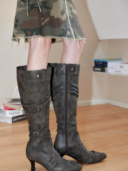 Lace Up Eyelet Rivet Knee High Combat Boots Punk