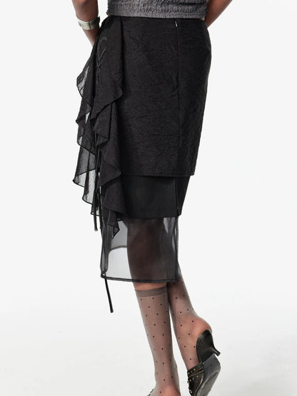 Layered Sheer Mesh Skirt With Belt Detail Mini Dress