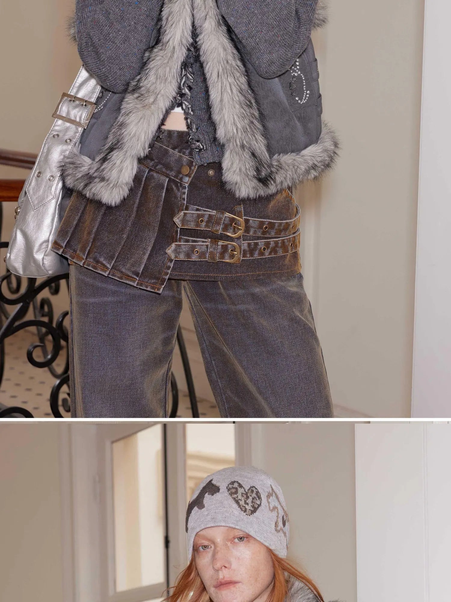 Leopard Heart Black White Dog Fair Isle Knit Beanie