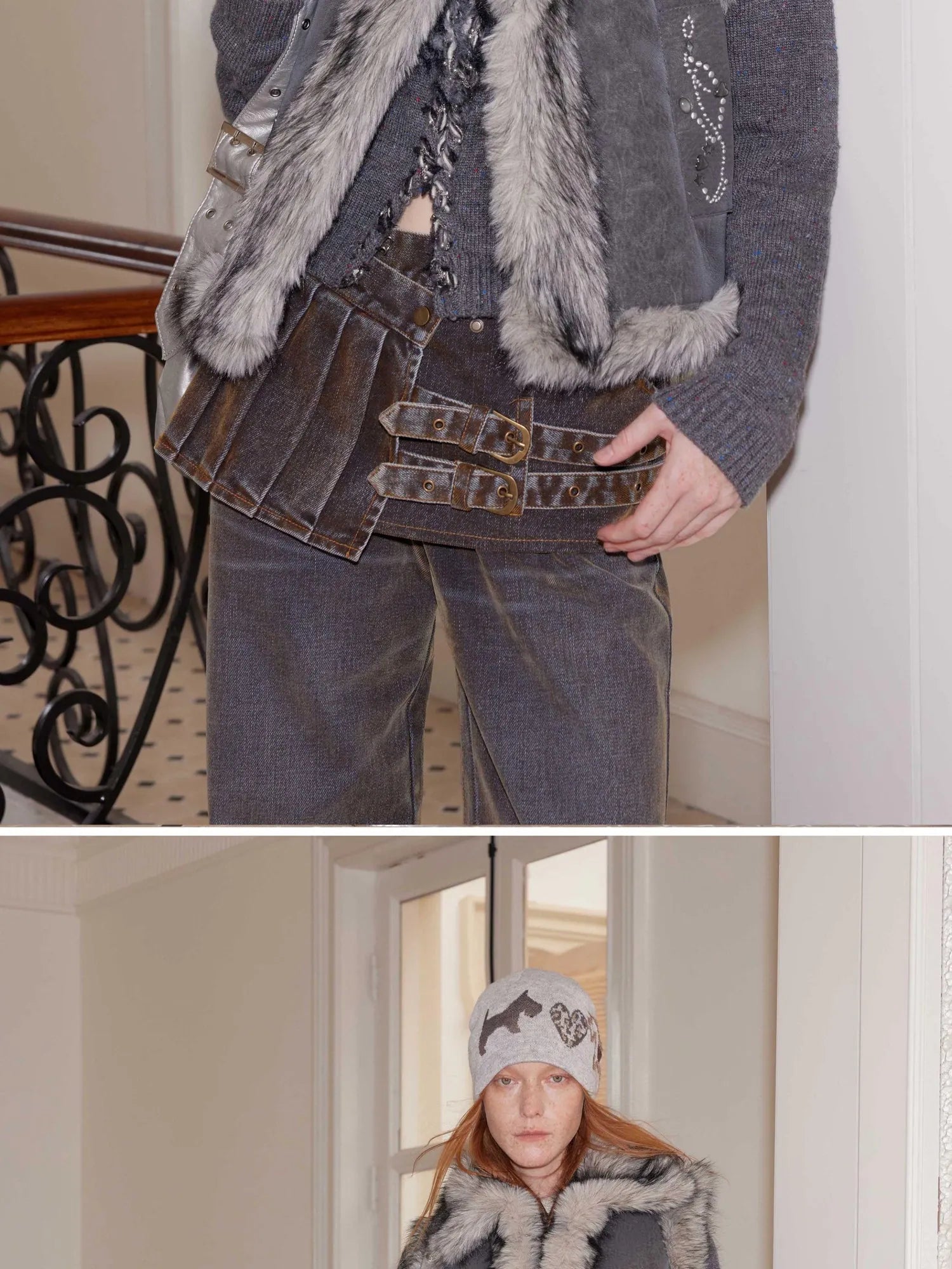 Leopard Heart Black White Dog Fair Isle Knit Beanie