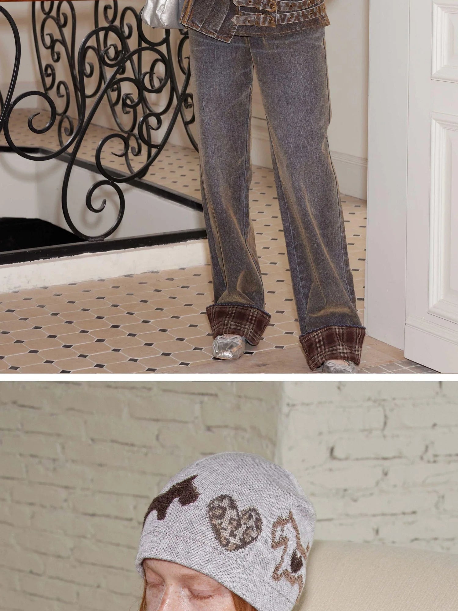 Leopard Heart Black White Dog Fair Isle Knit Beanie