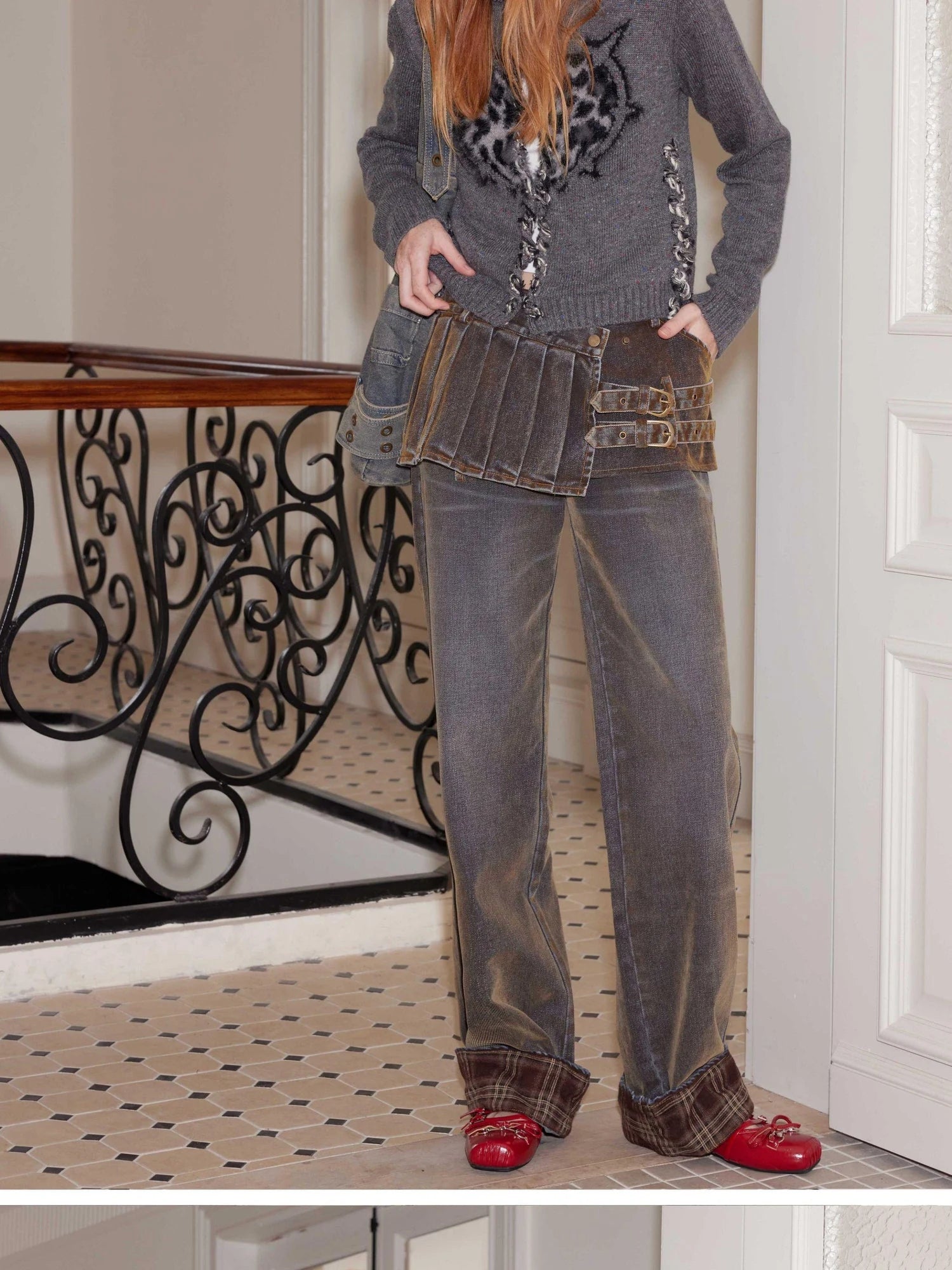 Leopard Heart Black White Dog Fair Isle Knit Beanie