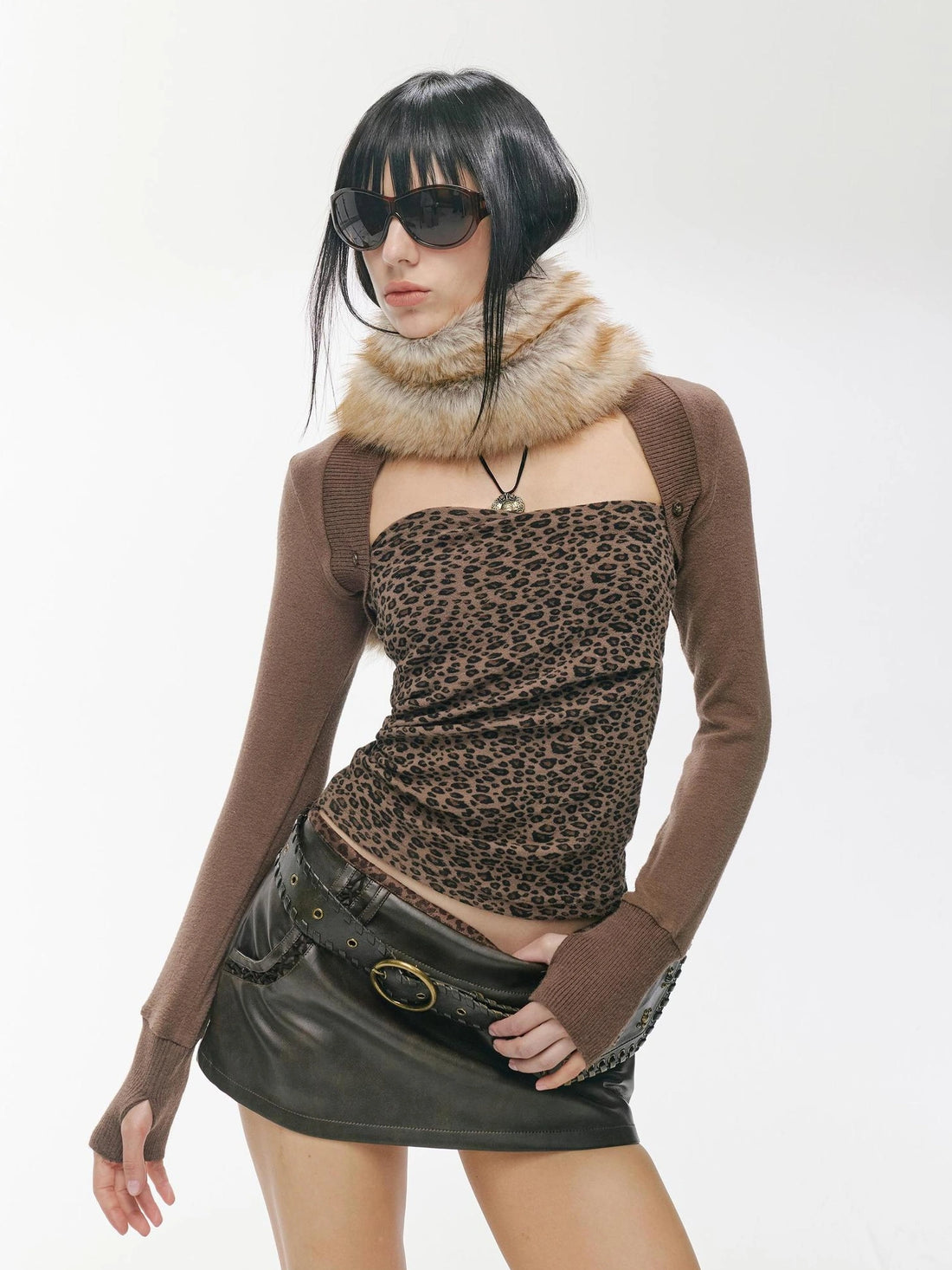 Leopard Print Patchwork Punk Slim Fit Square Neck Women Cotton Blend Tank Top