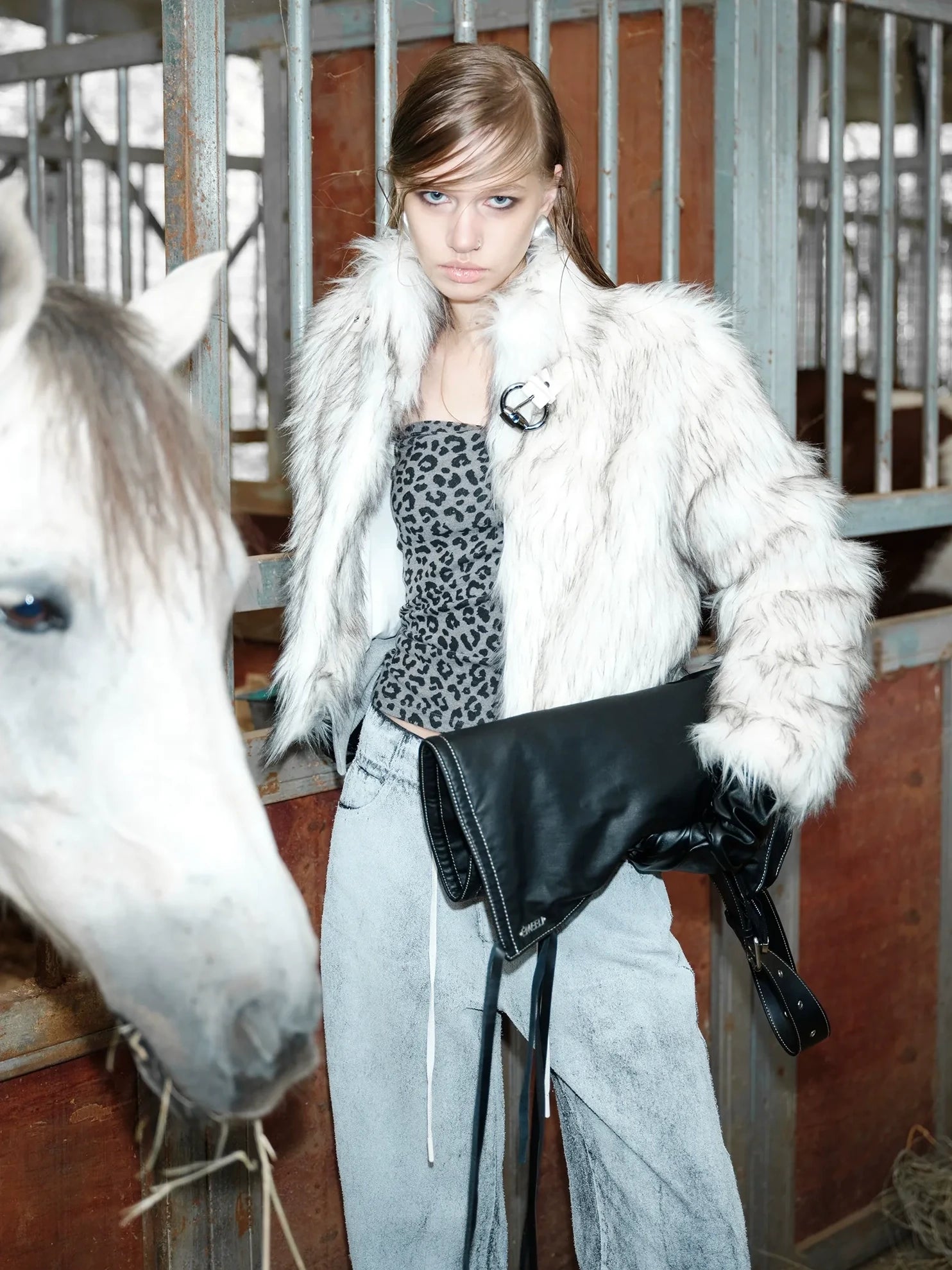 Leopard Print Patchwork Punk Slim Fit Square Neck Women Cotton Blend Tank Top