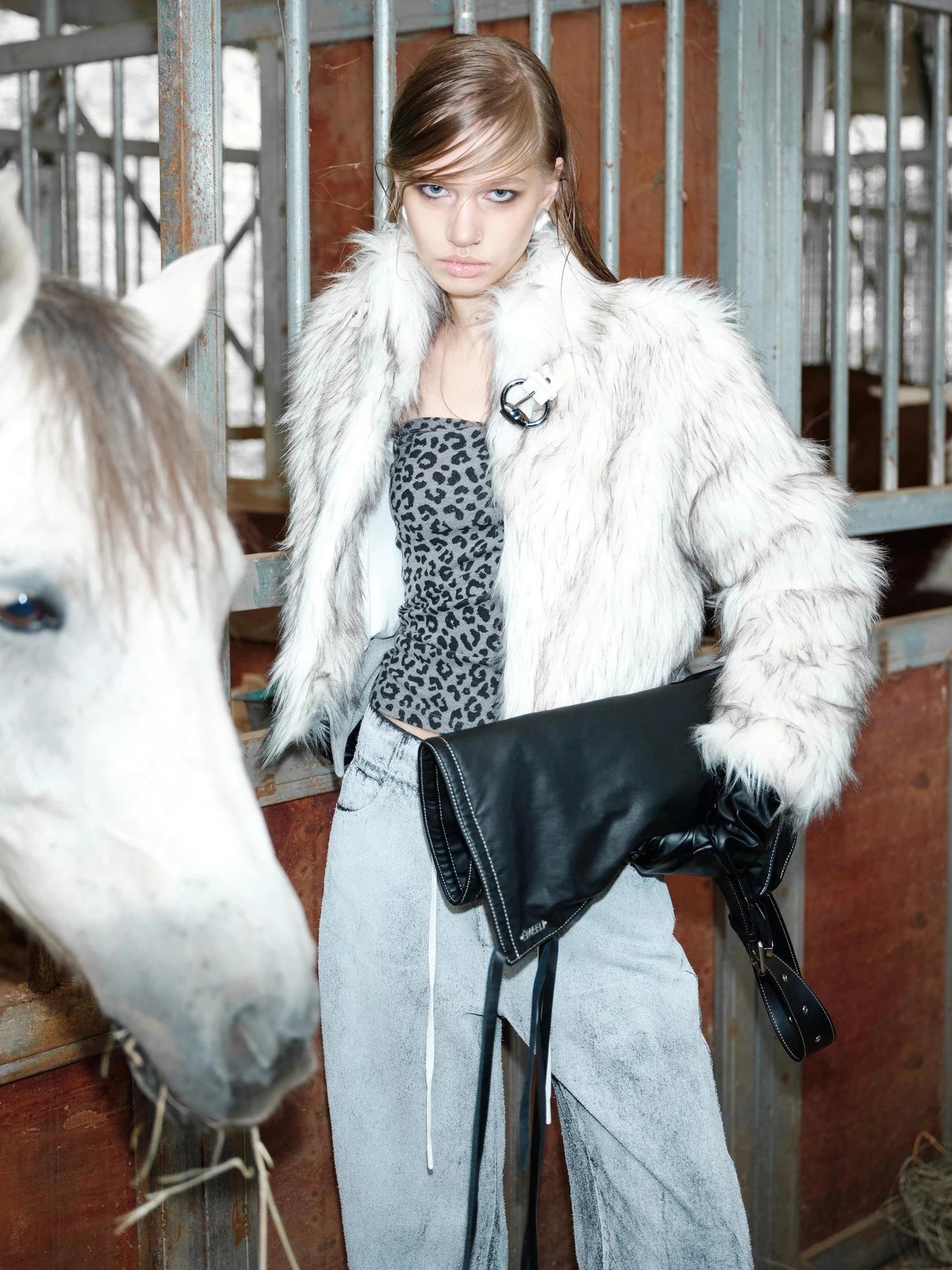 Leopard Print Patchwork Punk Slim Fit Square Neck Women Cotton Blend Tank Top