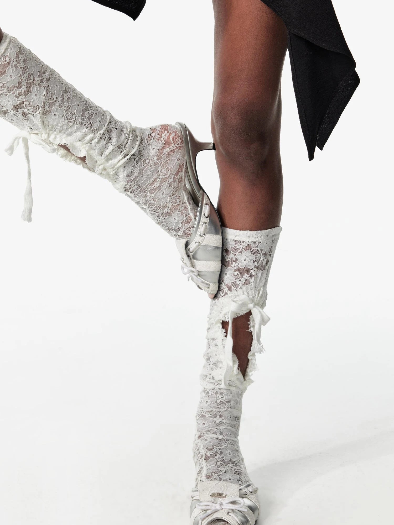 Low Heel Strappy Lace Peep Toe Color Block Sandals