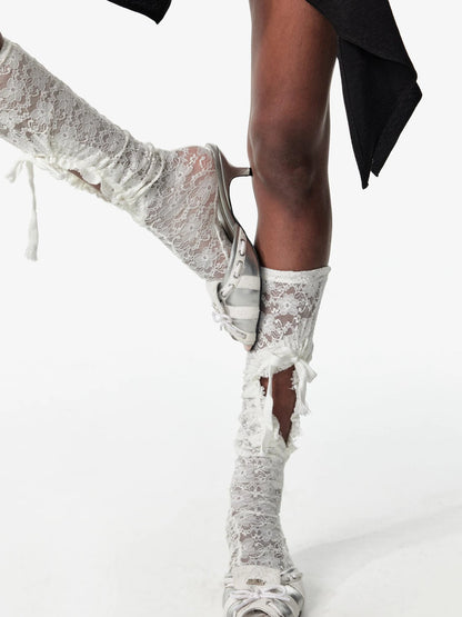 Low Heel Strappy Lace Peep Toe Color Block Sandals