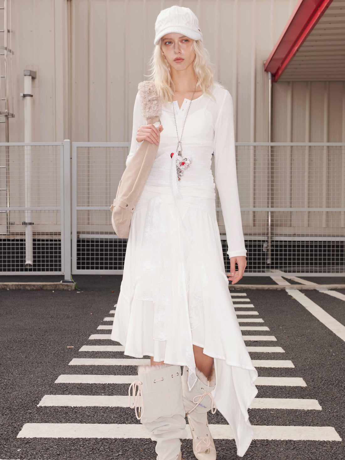 2th Desire Lycelle Lace Contrast Knit Wool Long Sleeve Top