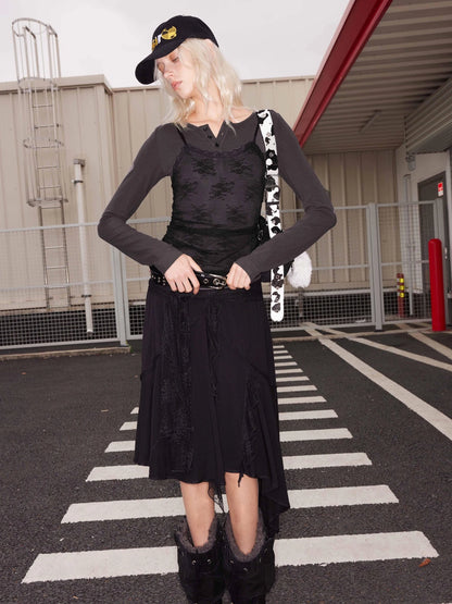 Lycelle Lace Contrast Knit Wool Long Sleeve Top