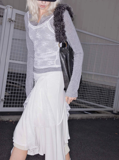Lycelle Lace Contrast Knit Wool Long Sleeve Top
