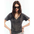 2th Desire Lyocell Slim Punk V-neck Cropped Letter Print Gray Womens Short Sleeve T-Shirts