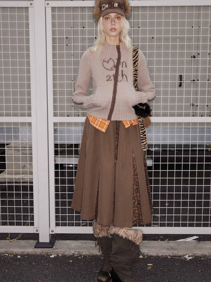 2th Desire Maillard Plaid Leopard Print Layered Ruffle Skirt