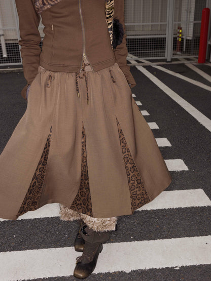 2th Desire Maillard Plaid Leopard Print Layered Ruffle Skirt
