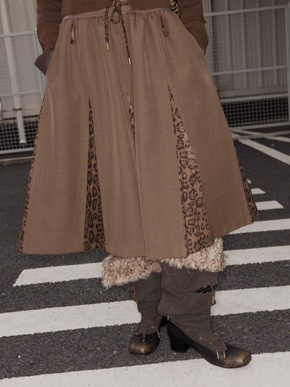2th Desire Maillard Plaid Leopard Print Layered Ruffle Skirt
