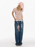 Netting Floral Patchwork Multi Layer Ruffle Shimmer Short Sleeve Shirt