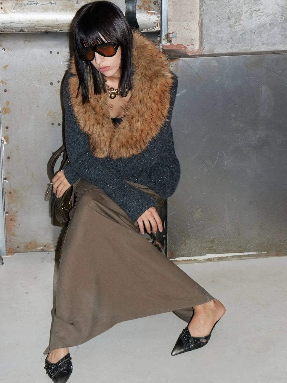 2th Desire Oversized Collar Long Knit Cardigan Cardigan