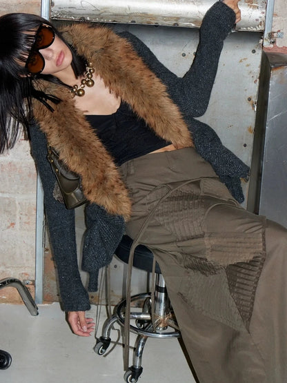 2th Desire Oversized Collar Long Knit Cardigan Cardigan